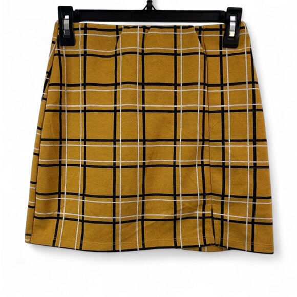 Girls Yellow Plaid Mini Skirt With Slit Detail By Popular Basics Size S - Picture 2 of 9